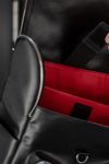 RIM black leather backpack with red lining