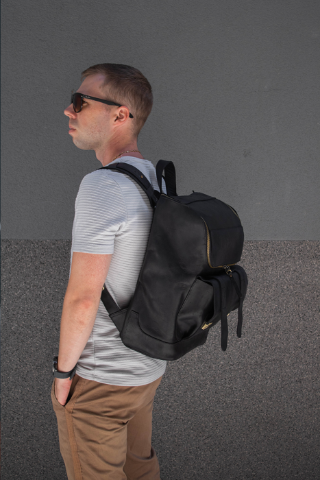 California Black Leather Travel Backpack