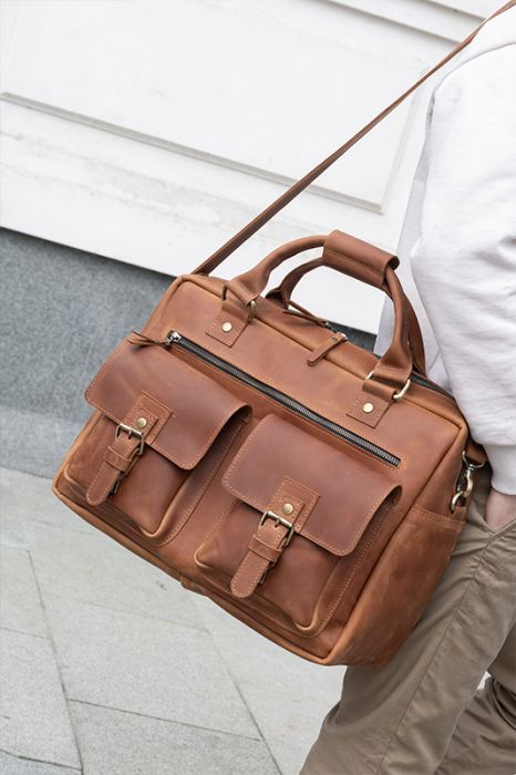 Містка чоловіча сумка ручної роботи Buffett для ноутбука та речей