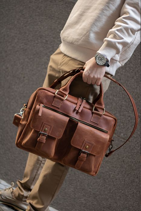 Чоловічий портфель Баффет з коричневої шкіри для офісу Чоловічий портфель Баффет з коричневої шкіри для офісу