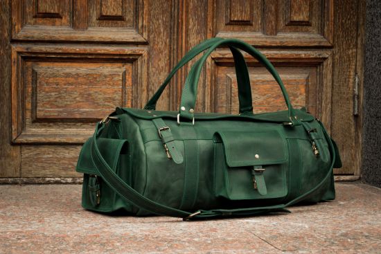 Круглая дорожная сумка из зелёной кожи Crazy Horse Круглая дорожная сумка из зелёной кожи Crazy Horse