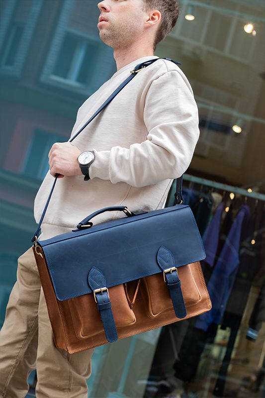 Leather men's briefcase Bronx casual style